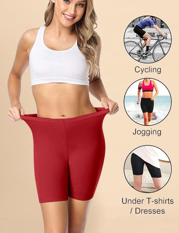 Image of TRENDMALLS Women's High Coverage Super Combed Cotton Elastane Stretch Mid Waist Shorties with Concealed Waistband Cycling Short