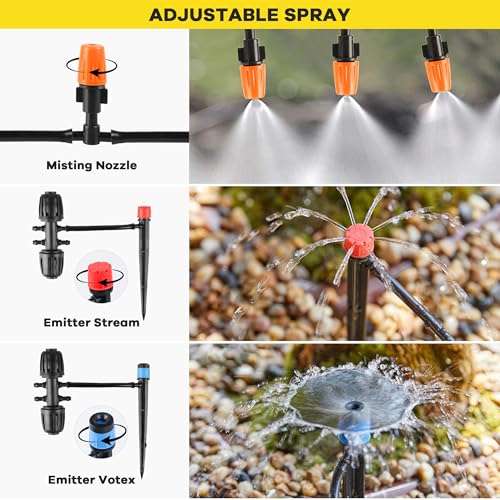 drip irrigation system kit for garden greenhouse amp patio  226ft garden watering system with 14 amp 12 tubing adjustable nozzles barbed fittings amp emitters  perfect for home small farms