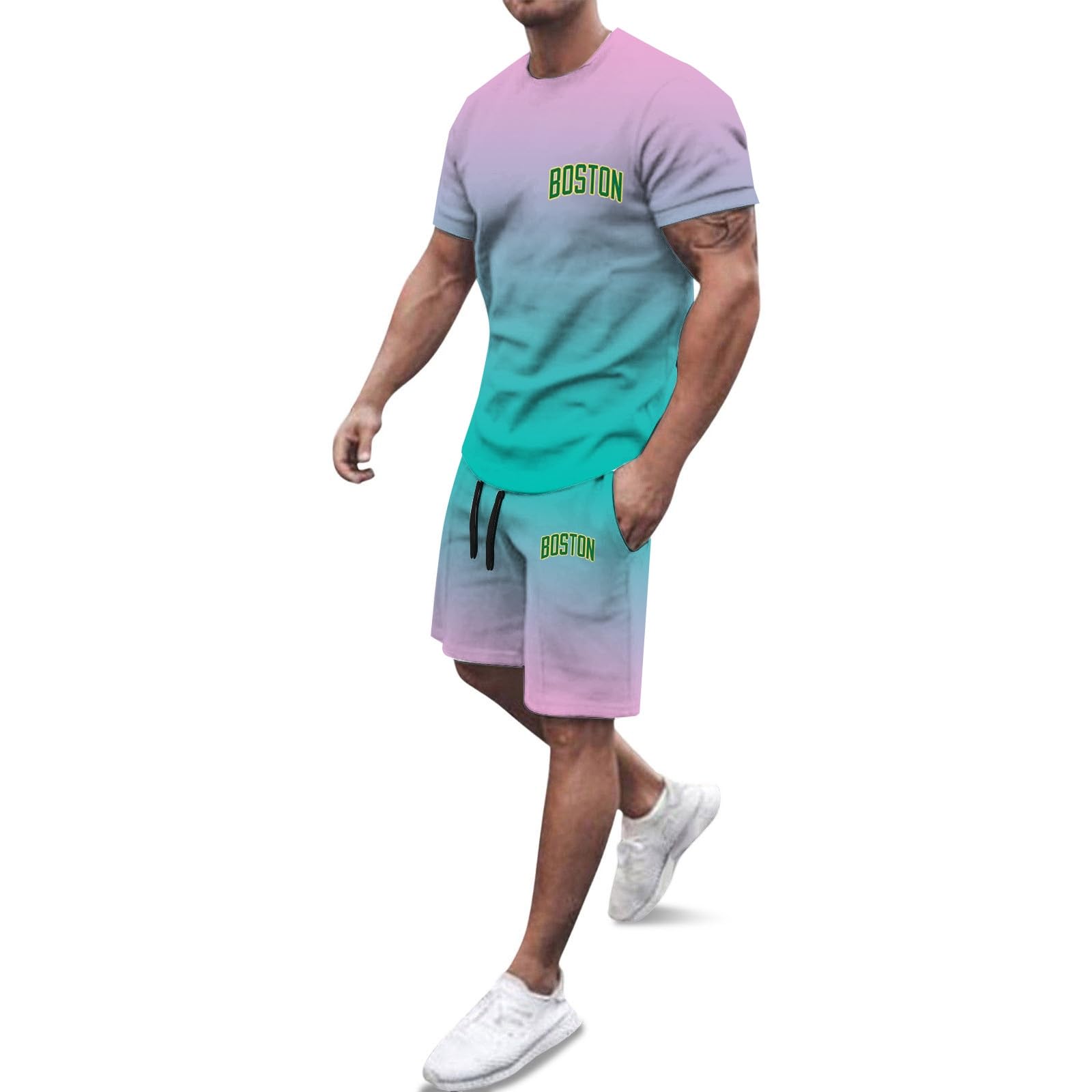 Ensemble t-shirt ample homme et short vert menthe taille L - 5