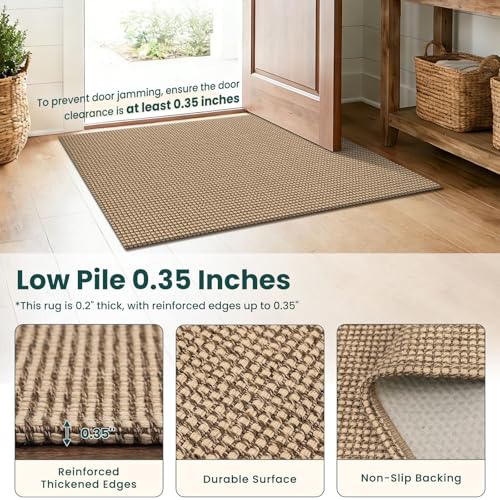 KOZYFLY Boho Rugs for Entryway 3x5 ft Washable Area Rug Non Slip Rubber Backed Entry Rug Woven Indoor Door Mat Cotton Kitchen Rugs Floor Carpet for En