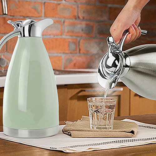 Bonnoces 68 Oz Stainless Steel Thermal Carafe - Double Walled Vacuum Insulated Thermos/Carafe with Lid - Coffee/Tea Carafe Heat & Cold Retention - 2 Liter (Green)
