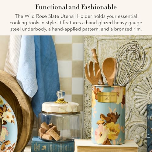 Image of MACKENZIE-CHILDS Enamel Utensil Holder, Wild Rose Slate