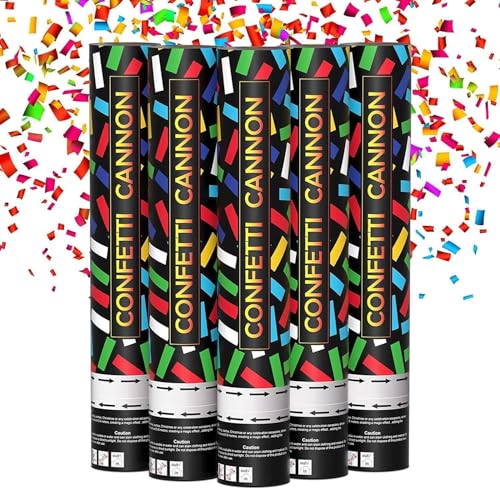 Konfetti Kanone - 5 Stück 30cm Konfettikanone Biologisch Abbaubar Parteien Confetti Kanone 3-6 Meter langen Konfettistrahl Party Popper für Geburtstagsfeiern Hochzeiten Jubiläen Babypartys Feiern
