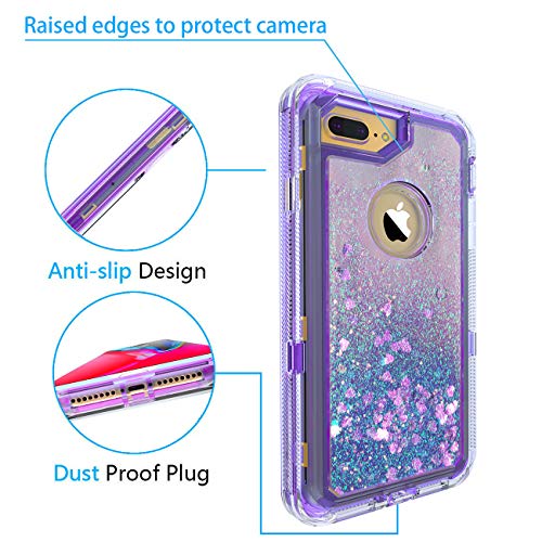 Mxx Iphone 8 Plus Case Glitter 3D Bling Sparkle Flowing Liquid Case Transparent 3 In 1 Shockproof Tpu Silicone Core + Pc Frame Case Cover For Iphone 7 Plus/Iphone 8 Plus- (Clear Violet) #TOP6