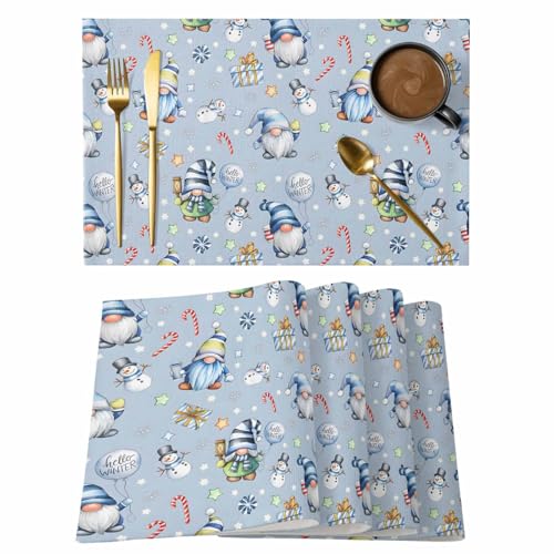 Christmas Placemats Set of 12, Simple Snowman Snowflake Winter Cartoon