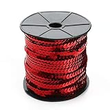 Aysekone 100 Yards 6mm Metallic Sequins Trim – Flat Round Spangle Sewing String for Wedding Dresses, Costumes & DIY Crafts (Red)
