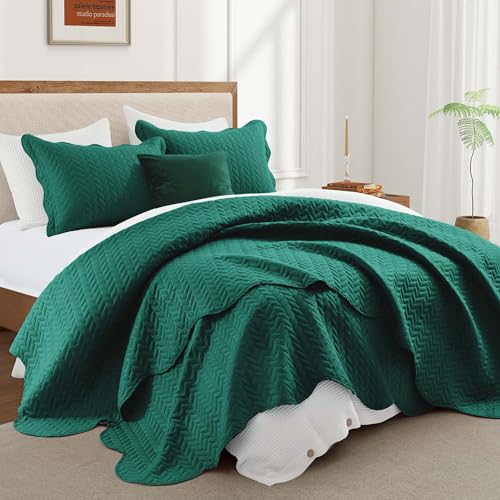IR Imperial Rooms King Quilt Bedding Set Size (106" x 96") + 2 Pillow Shams (20" x 36"+ 2") - 3 Pcs All Season Lightweight Reversible Microfiber Coverlet Embossed Quilt Bedspread (Emerald)