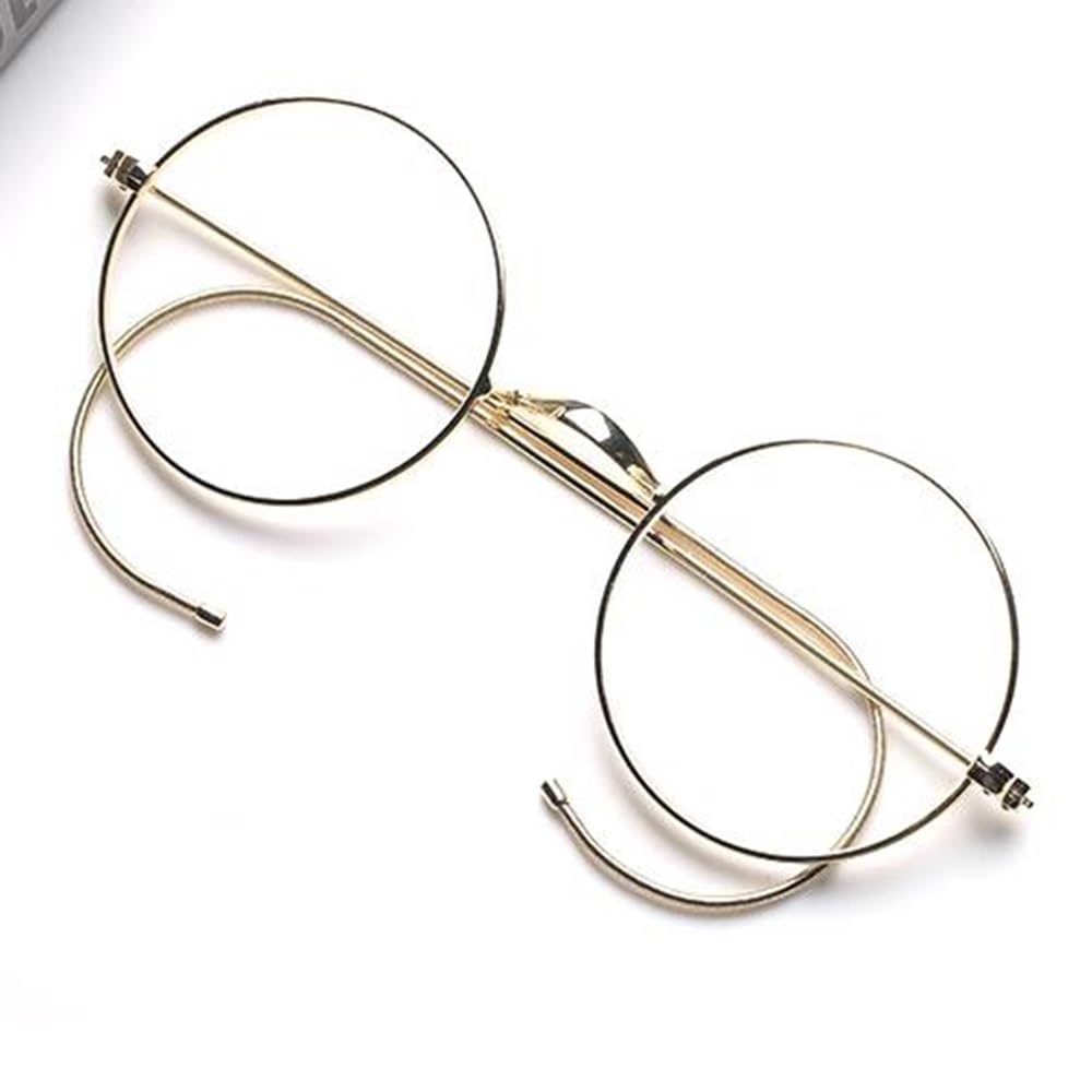 Round Lesebrille Kristall Linse Vintage Senior Lesebrille Metallrahmen Tragbar Computerbrille Unisex Mini Brille HD Anti-Glanz 2.0(+2.0)