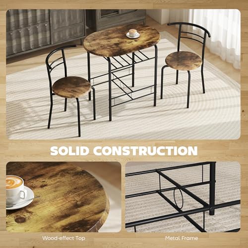 HOMCOM Dining Table and Chairs Set 3, Breakfast Bar Table and 2 Chairs with Storage Shelf, Wood-Effect Tabletop, Metal Frame, Dining Room Set for Living Room, Small Space, Rustic Brown - Image 5