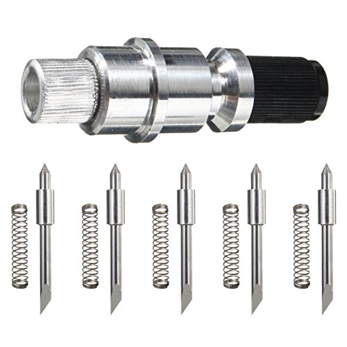 Preisvergleich Produktbild Leuchtkäfer Werbetechnik GRAPHTEC CB15U MESSERHALTER + 5 PLOTTERMESSER 45° AUCH GEEIGNET FÜR Craft ROBO NOVO Cut ENCAD Cameo