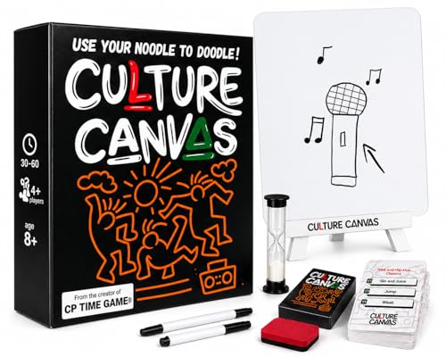CP TIME Culture Canvas Drawing Party Game Celebrating Black Culture 300+ Cards 7 Categories with Whiteboard Markers and Sand Timer for Ages 8 and up