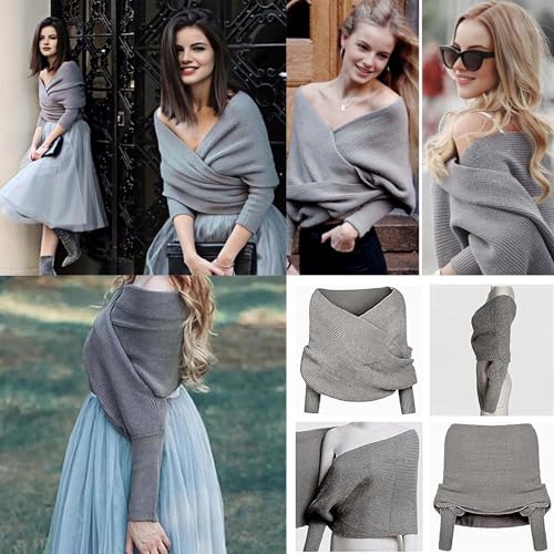 Knitted Scarf with Sleeves Women Scarf Sweater Wrap with Winter Warm Scarf Wrap Shawl Scarves Knit Sweater Tops3