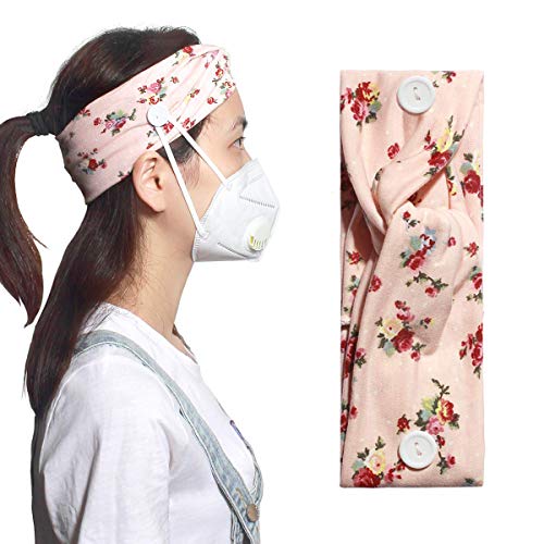 shownii Headband with Buttons for Face Mask Elastic Hair Bands Ear Protection with Headband Mask Holder for Doctors Nurses 1 Piece or 4 Pieces Option