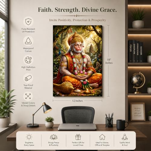 Image of Rangoli Lord Hanuman Ji Self Adhesive Poster 12x18 Inch | Bajrangbali Hindu God Wall Sticker Poster for Home Temple Pooja Room Living Room Bedroom Decor | Spiritual Devotional Wall Art