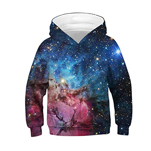 NEWCOSPLAY Unisex Kids Hooded Realistic 3D Galaxy Digital Print Sweatshirt Baseball Jersey for Boys Girls (13-14 Years, 037)