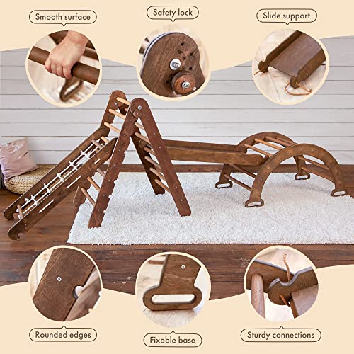 Goodevas Montessori Climbing Set 4 In 1 For Kids - Wooden Pikler Triangle Arch Board & Slide Climbing Toys For Toddlers 1-3 - Climbing Indoor Playground Toddlers Jungle Gym #TOP5