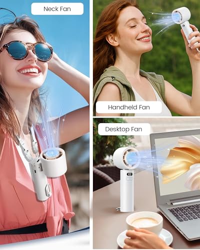 Image of Gaiatop Powerful Portable Handheld Fan, 5 Speed Strong Wind Personal Small Desk Fan Rechargeable with Lce Compress for Quick Cooling for Travel Indoor Outdoor Use