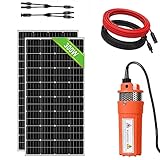 Kit de bomba solar más estable: todo el kit funciona bajo un voltaje seguro de 12 V, y el caudal máximo de la bomba es de 1.6 galones por minuto. La salida de agua específica se ve afectada por la intensidad de la luz y el levantamiento.