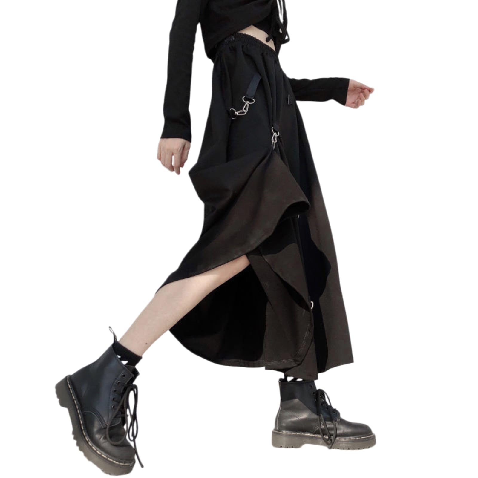 Robe noir gothique à boucle métal pour look punk harajuku asymétrique