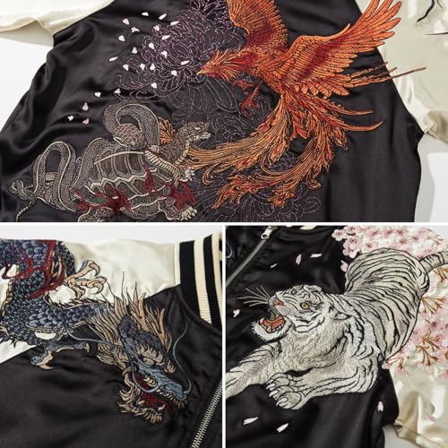 Phoenix Embroidered Men's Bomber Jacket Japanese Style Oversized Streetwear Full-Zip Spring Fall Windbreaker Coat3