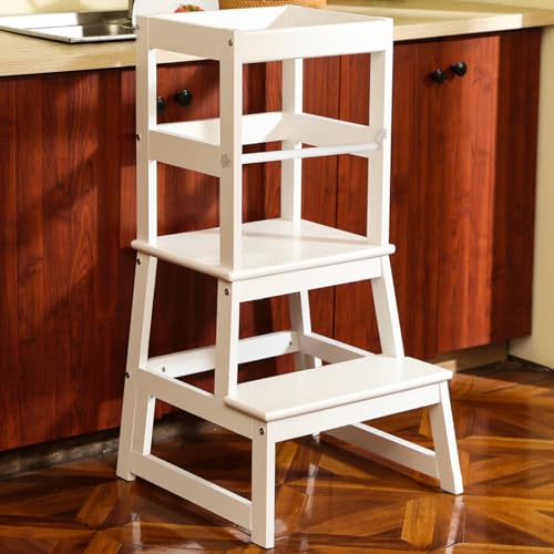 Kids Kitchen Step Stool with Safety Rail,Wooden Toddler...