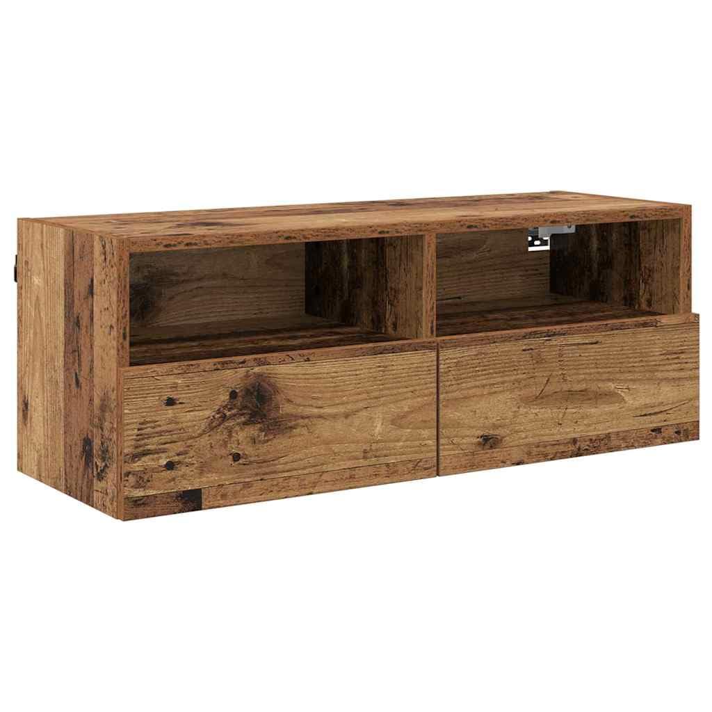 Regały ścienne pod telewizor, zestaw 2 sztuk, wygląd starego drewna, 80 x 30 x 30 cm, materiał drewnopochodny, pływające, do elektroniki i akcesoriów, nowoczesne wzornictwo, zajmujący mało
