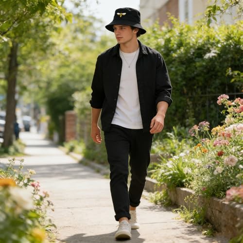 Image of Cotton Bucket Hat for Women Men Summer Travel Sun Beach Bucket Cap, Unisex Outdoor Fisherman Hat