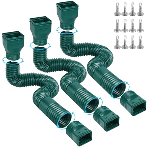 Rain gutter downspout extension 21-66 in (3 pack, green)