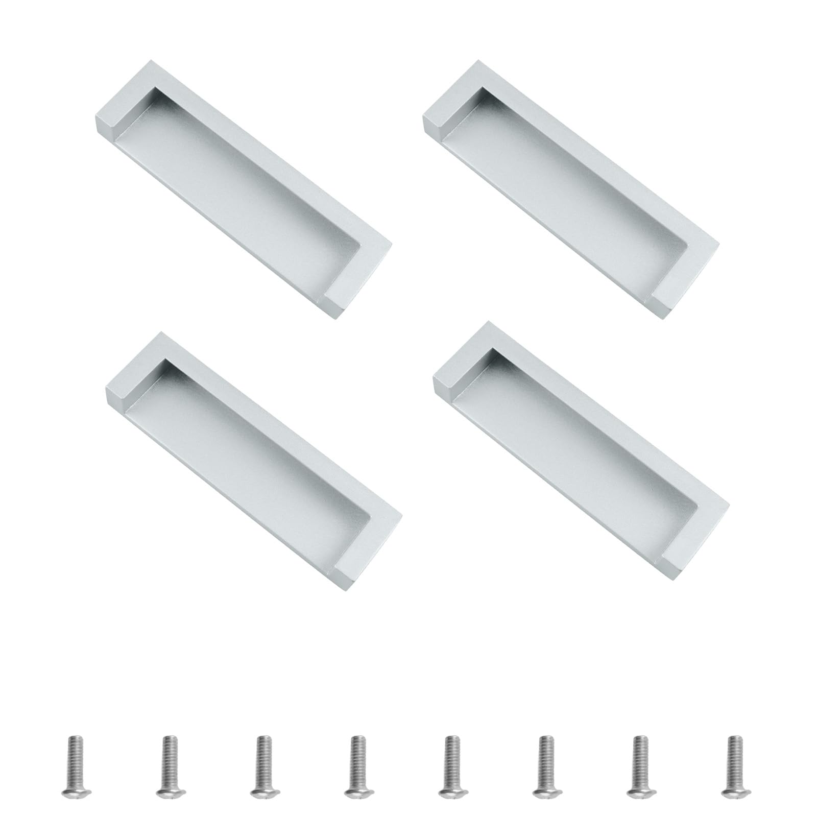 Morobor Matte Silver Tatami Hidden Door Handles, 4Pcs Embedded Handle, Recessed Finger Pulls With Hidden Concealed Screws For Cabinet Wardrobe Drawer(Silver)