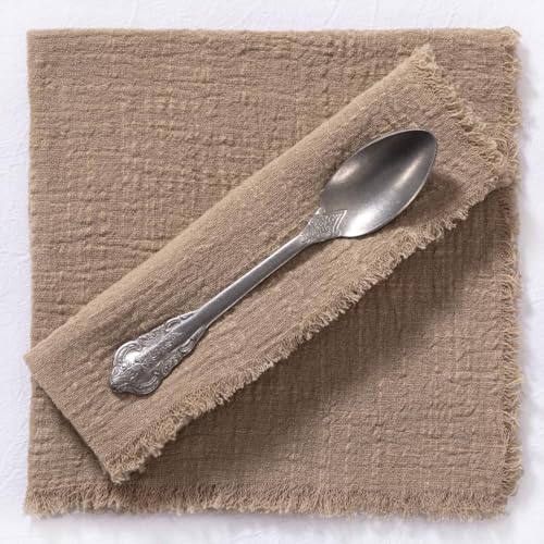Image of MLMC 6 Pack Nude Cloth Napkins with Fringe Boho Linen Napkins Washable Reusable Rustic Dinner Table Decor 17 inchx17 inch for Wedding Party Bridal Baby Shower Home Decor
