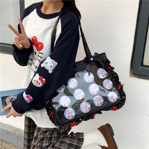 Bolso bandolera transparente con ventana decorativa para coleccionistas, con moño y pin de decoración, bolso de hombro para amantes del anime miniatura 2
