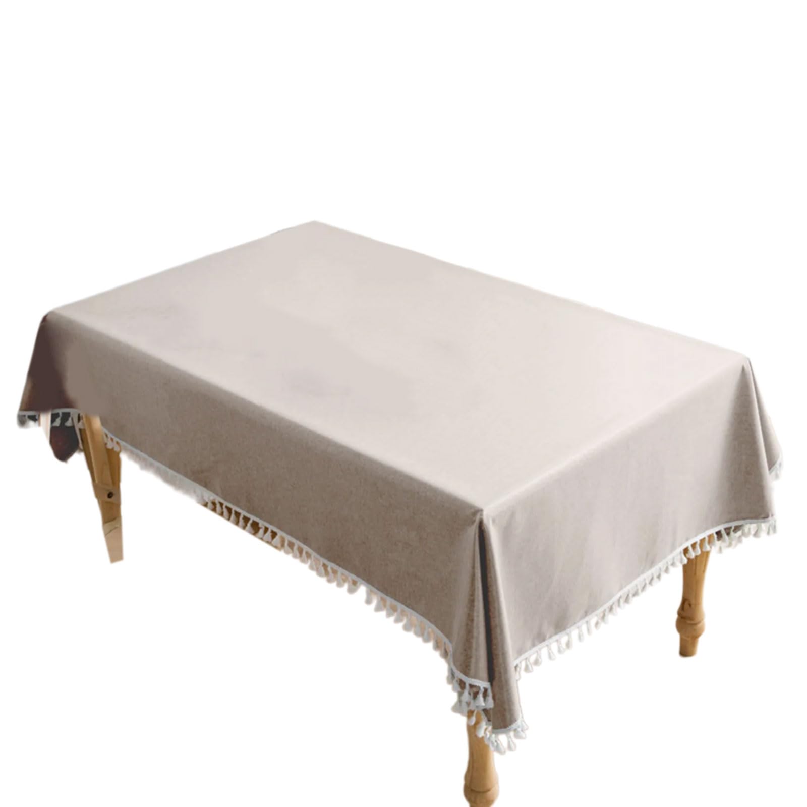 Vynetra Milk Tea Color Cotton Tablecloth With Tassels Unique Washable Rectangle Table Covers 140X90cm/35.4X55.1in Stain Resistant Tablecloth