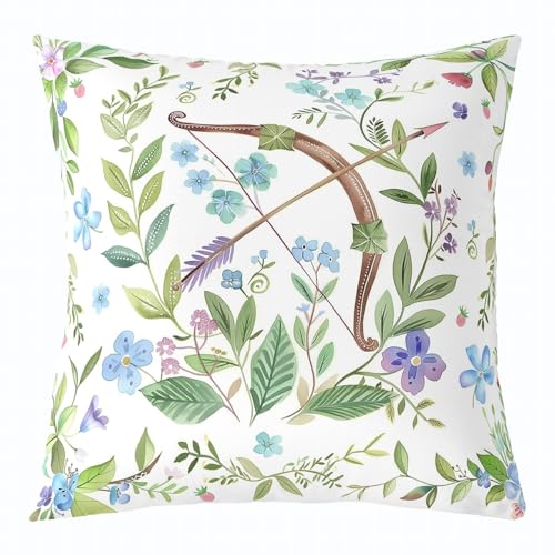 Erosebridal Archery Sports 22x22 Throw Pillow Cover, Flowers Leaves Cushion Cover For Kids Boys Girls, Archery Target Reversible Cushion Case For Sofa, Athletes Sport Game Decorative Square Pillowcase