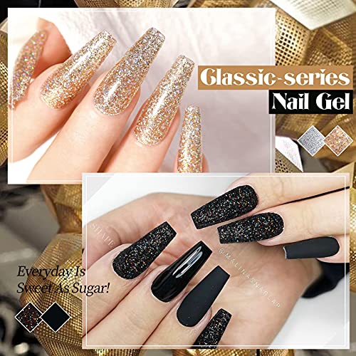 UR SUGAR UV Nagellack Schwarz Weiß Gel Nagellack Set, 6 Farben Shellac Set Farbgel Glitzer Gold Silber Gelnägel Set… – Bild 3
