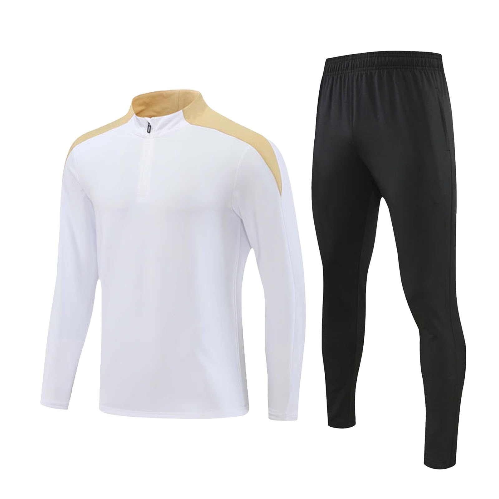 Tuta sportiva da uomo lunga in due pezzi | Tinta unita, colletto alto, top con mezza cerniera, sportivi, comodi, per il tempo libero, abbigliamento sportivo, autunno