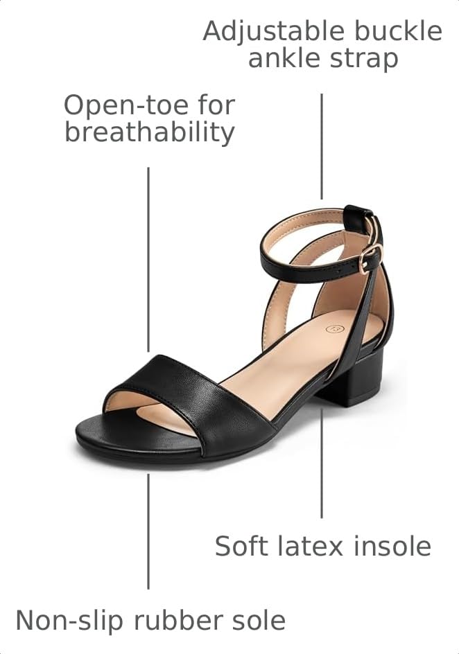 Image of K KomForme Girls Chunky Heel Ankle Strap Open Toe Dress Sandals