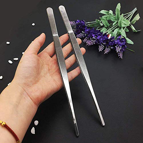 Image of NJ Barbecue Kitchen Hand Tool, Kitchen Tweezers, Stainless Steel Food Tongs, Straight Tweezers BBQ Accessories, Restaurant Food Decoration Tong with Serrated Blunt Tips, Seafood Tool : 14 inch Length