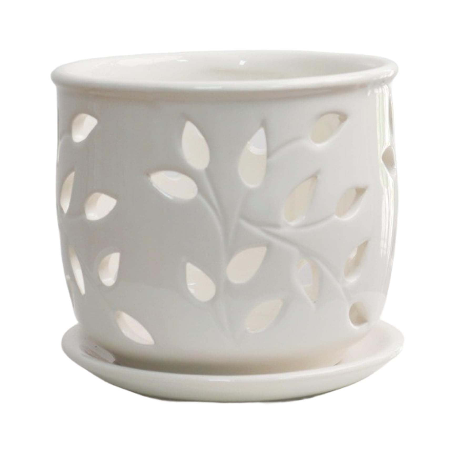 Muzrunq Ceramic Plant Pots, 5 Inch Orchid Pots with Drainage Holes and Saucer, Orchid Planter for Indoor Outdoor Plants Ceramic Plant