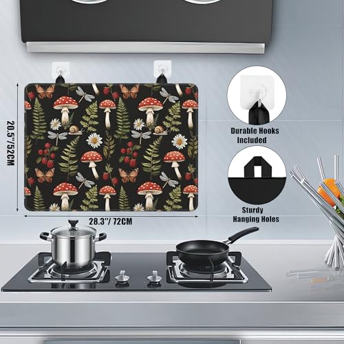 Image of Stove Top Covers for Electric Stove,Red Mushroom Flat Top Stove Cover,Green Herb Butterfly Heat Resistant Glass Top Stove Cover Protector Anti-Slip Range Covers, 28 x 20 Inch