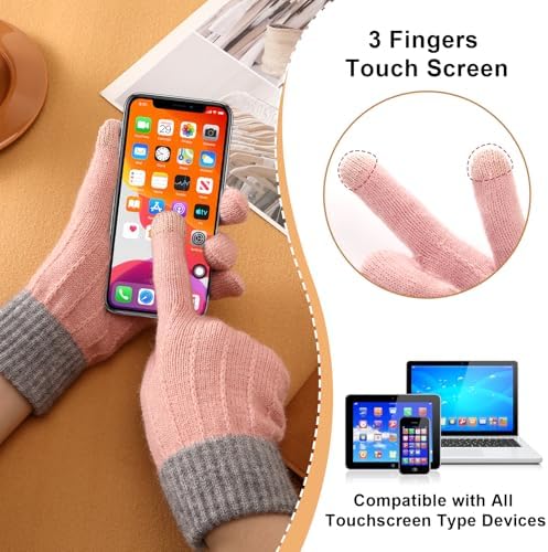 Tavaleu 4 Pairs Winter Gloves Women - Warm Soft Touchscreen Gloves for Women, 4 Pairs Mittens for Womens Warm Fleece Lined Knit Elastic Cuff