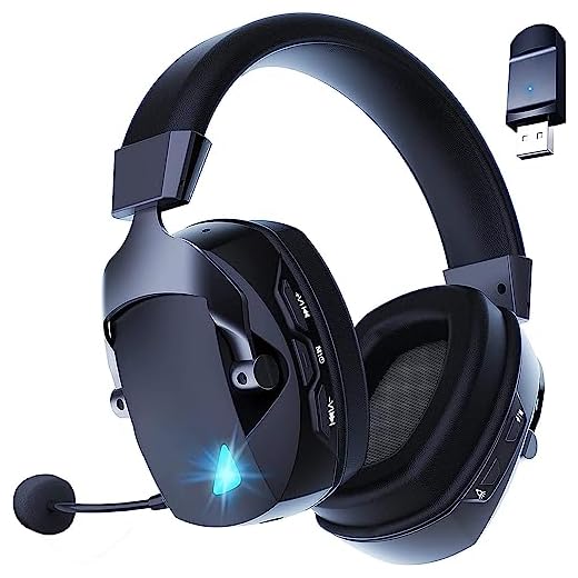 Acinaci Wireless Gaming Headset with Detachable Noise Cancelling Microphone, 2.4G Bluetooth - USB - 3.5mm Wired Jack 3 Modes Wireless Gaming Headphones for PC, PS4, PS5, Mac, Switch, Phone, Tablet