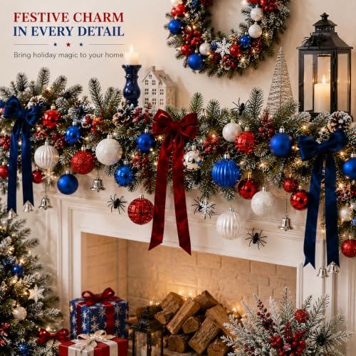 Image of Lunmon 64 Pcs Spider Christmas Balls Ornaments Patriotic Tree Decorations