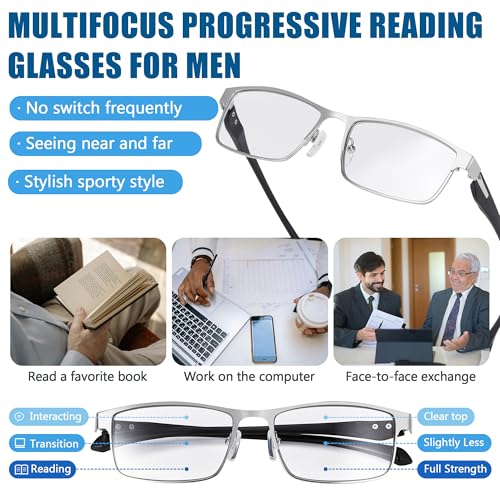 Image of Photochromic Progressive Multifocus Reading Glasses Men Transition Blue Light Blocking Multifocal Computer Readers