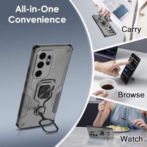 Image of TheGiftKart Tough Armor Bumper Back Case Cover for Samsung Galaxy S25 Ultra 5G | Ring Holder & Kickstand in-Built | 360 Degree Protection Back Case Cover for Samsung S25 Ultra 5G (PC & TPU, Black)
