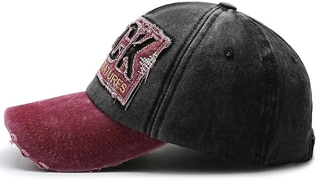 Valkyrie Rock Vintage Trucker Hat Adjustable Vintage Black Red with Unisex Metal Buckle