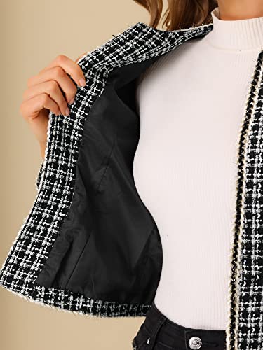 Allegra K Women's Plaid Tweed Blazer Long Sleeve Open Front Work Office Short Jacket Small Black #TOP22