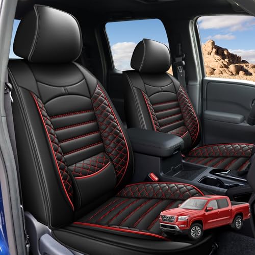 AOMSAZTO Seat Covers Fit for Nissan Frontier 2009-2024 2025: Full Set Custom Fit for Frontier Crew Cab Extended Cab Car Seat Covers Waterproof Faux Leather Truck Pickup Seat Covers(5 Seats, Redline)