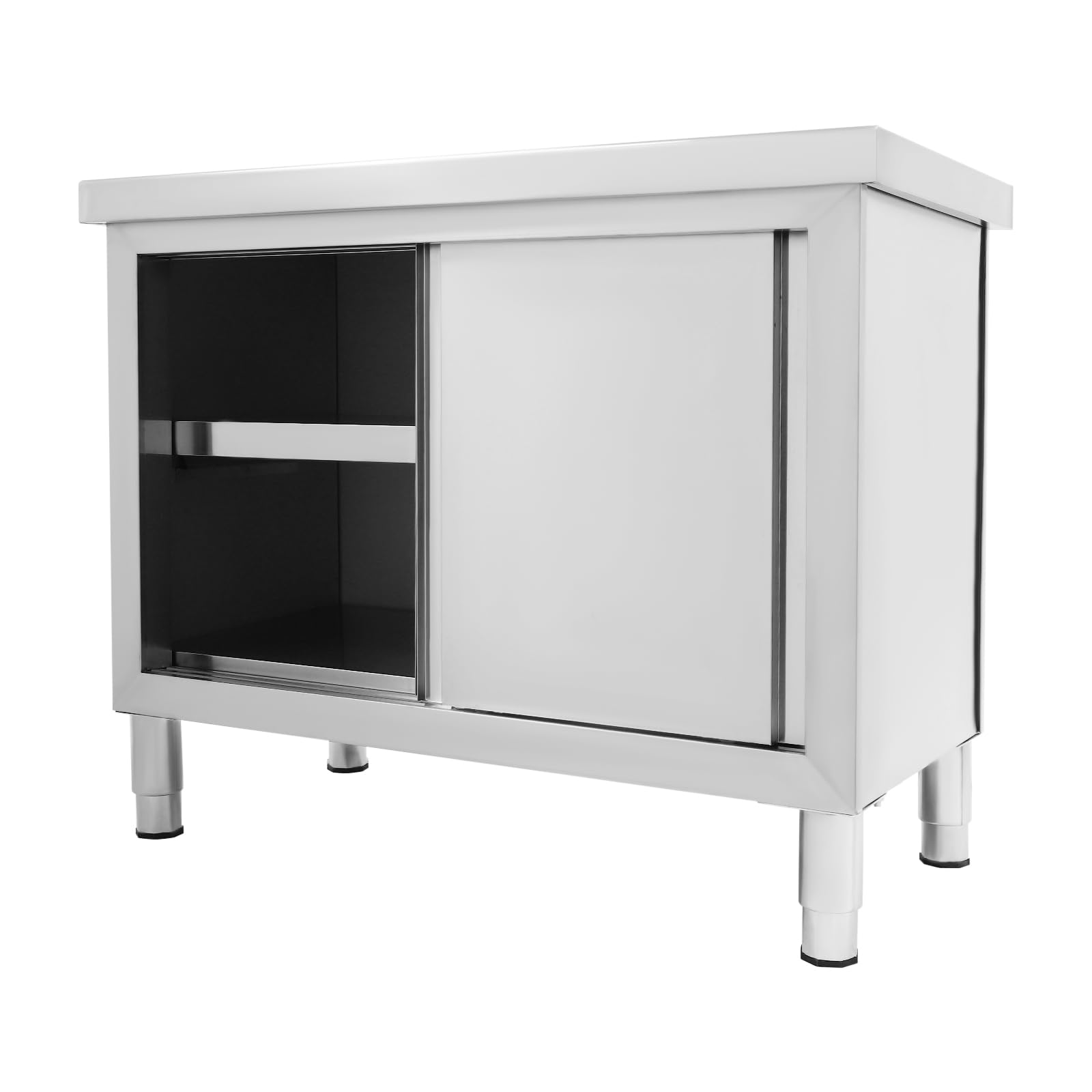 Mesa de trabajo de cocina, mesa de acero inoxidable para preparar con puertas correderas, armarios de trabajo de acero inoxidable para cocinas, garajes, jardines, bares, dos tamaños disponibles (100 x
