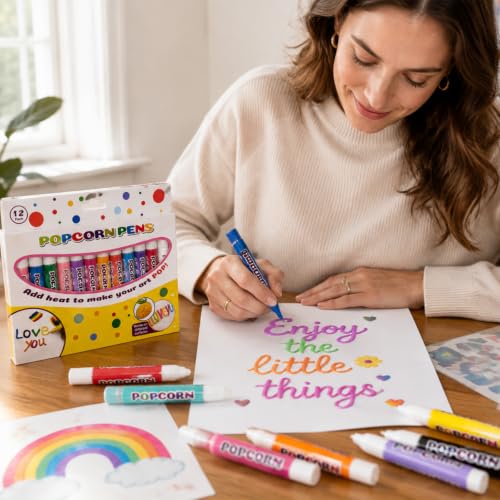 JINDANCL Popcorn Pens, Popcornpens Stylos à Pop-Corn GonfléS 3D, 2027 Nouveau Stylo Pop Corn, 1 Ensemble De 12 PièCes, Cartes De VœUx, CréAtifs Pour Les Cartes Et Dessins DéCoratifs – vue 7