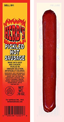 Herb S Pickled Hot Sausages 0 7oz Individually Wrapped 24 Ct Pickled Hot Sausages Per Cup Grocery Gourmet Food Amazon Com